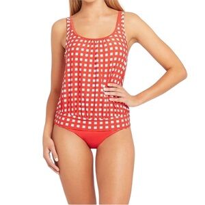 NWT Sea Level Swim‎ Australia Women's Red Gingham Tankini Top Swimwear Summer